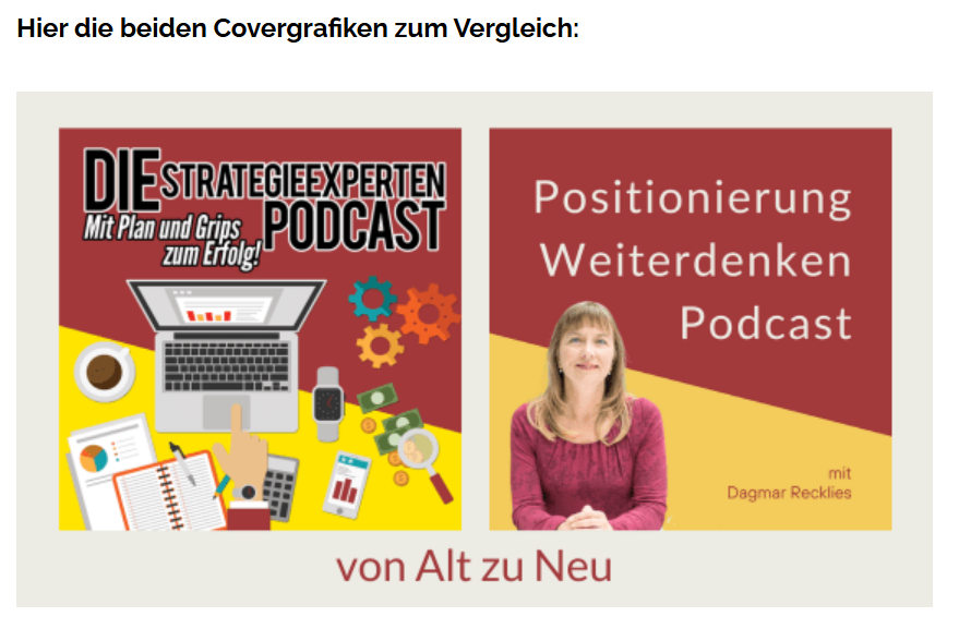 Podcast-Relaunch: Alte und neue Covergrafik als Beispiel